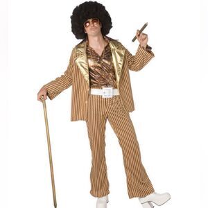 Men's Tha Fella 70’s Striped Halloween Pimp Costume Cosplay Size S NEW